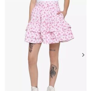 Hot Topic Strawberry & Bows Petticoat Pink Floune Mini Skirt